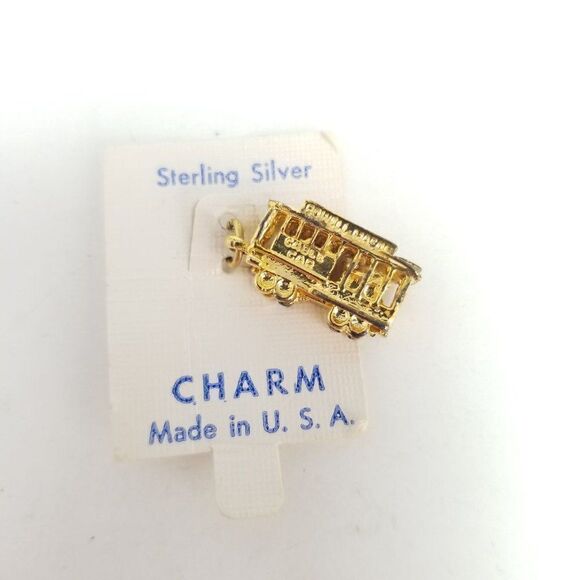 Vintage Sterling Silver San Francisco Trolley Car Charm Pendant, Gold Plated USA - Picture 7 of 7
